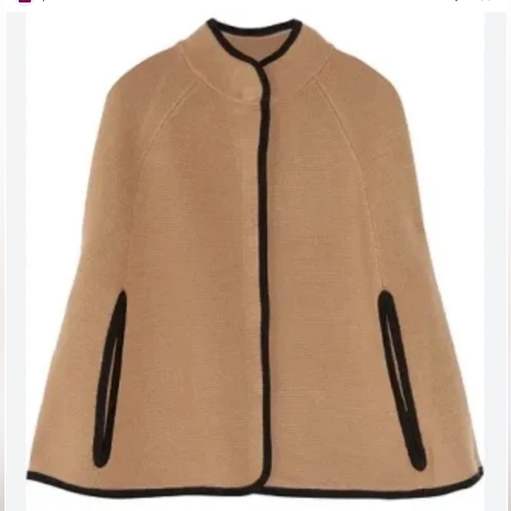 J. Crew Factory Tan Cape with Black Accents,size M - Picture 2 of 5